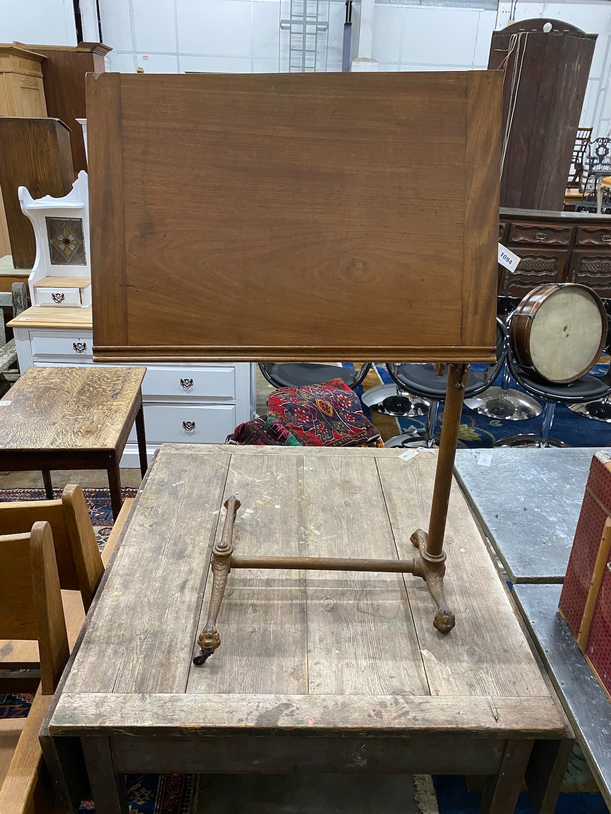 An Edwardian mahogany and cast iron invalid's table, width 68cm